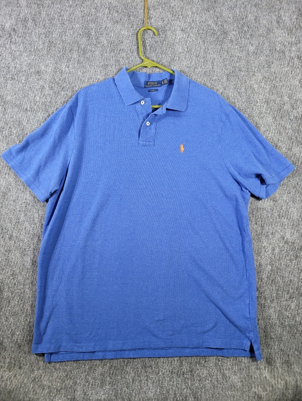Ralph Lauren Polo Shirt Men XL Blue Short Sleeve Classic Fit Orange Embroidered